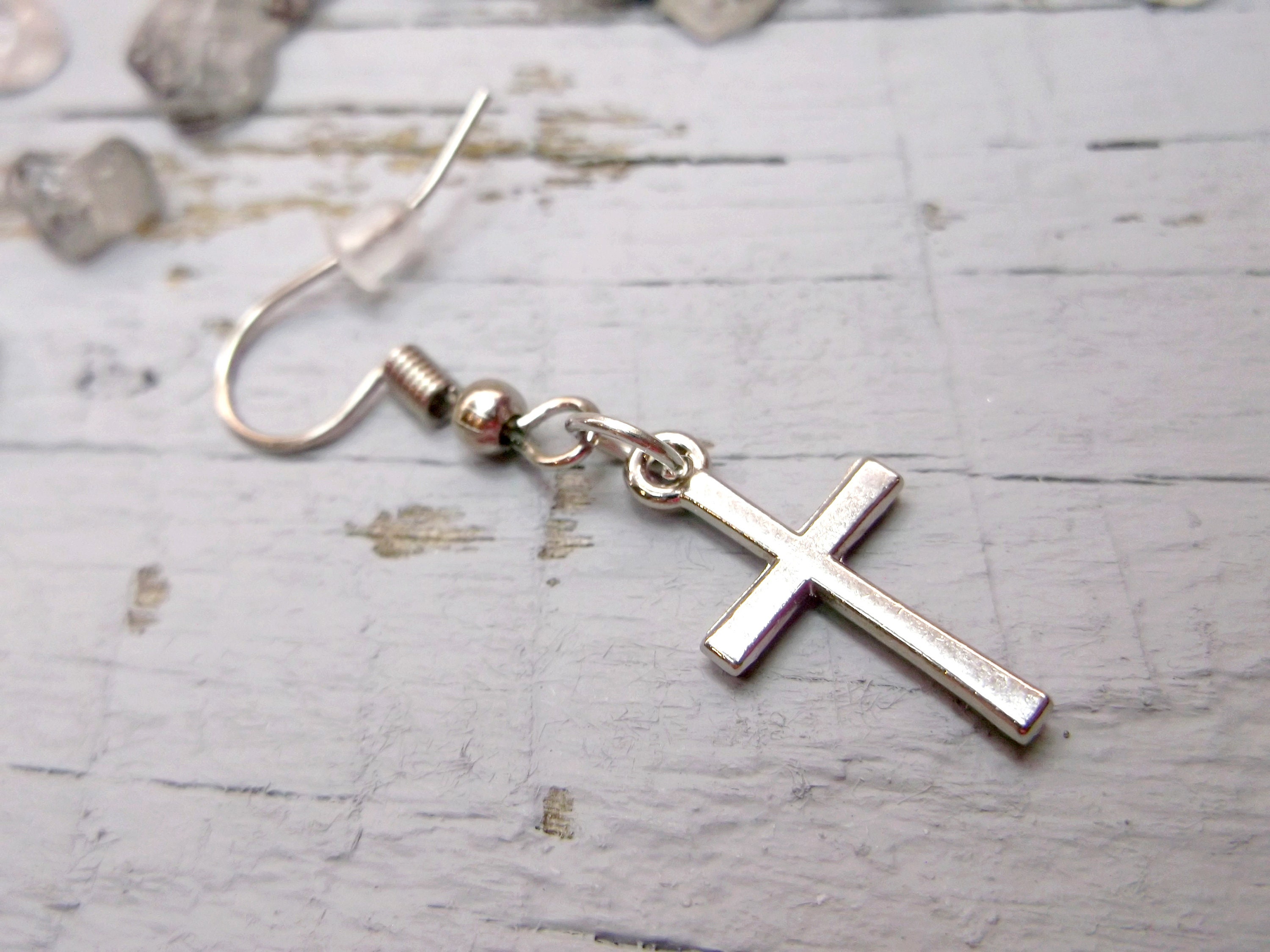 EVER FAITH Orecchini 925 Argento Croce Lungo Pendente