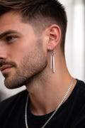 Men's Stainless Steel Hoop Earring with Bar Pendant – Modern Dangle Jewelry product logo