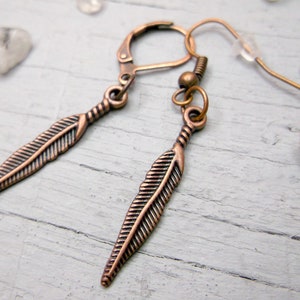 Copper Feather Dangle Earring: Goth Hippie Style