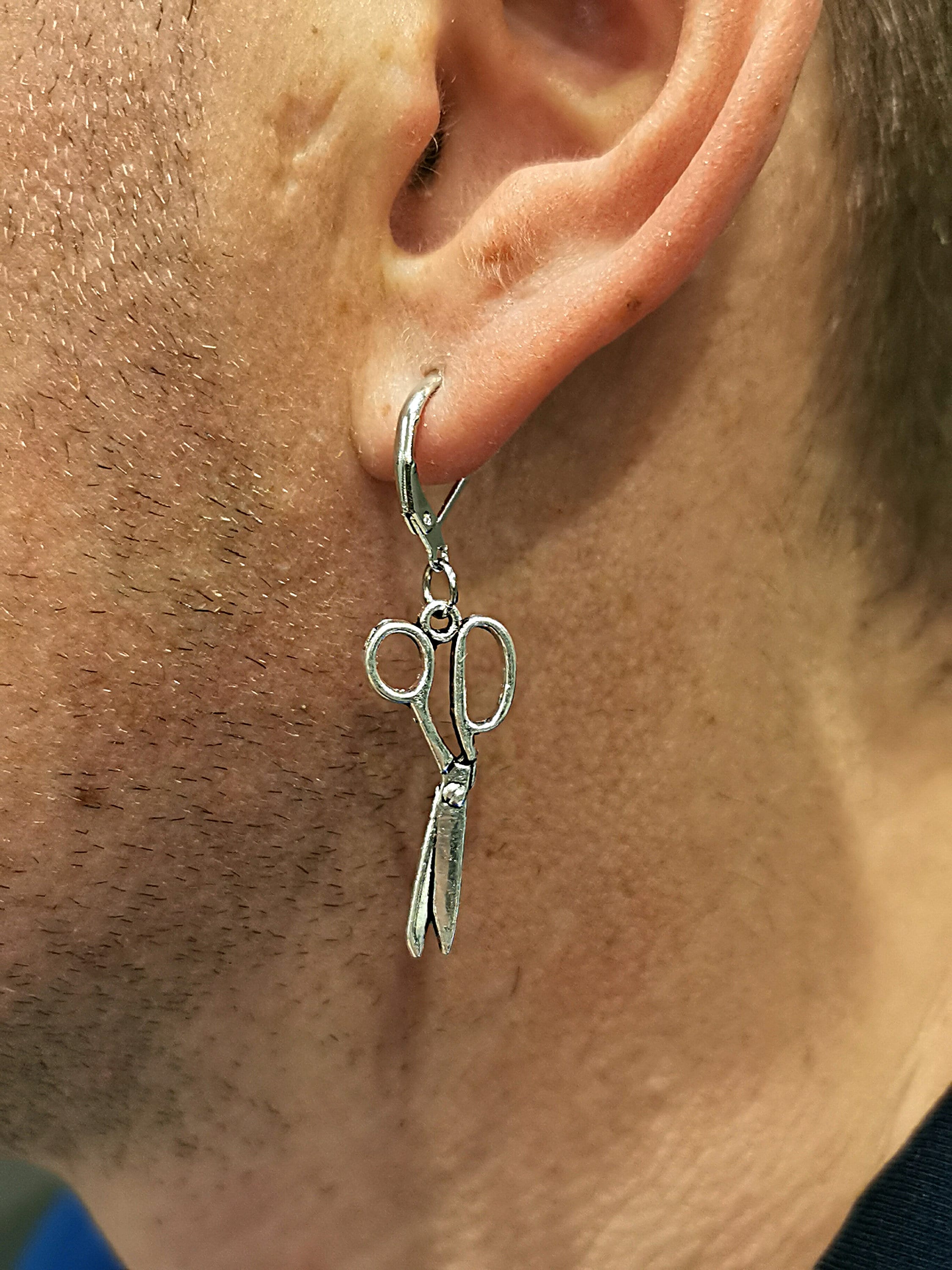 Orecchini A Forbice Per Parrucchiere E Sarto - Acciaio Inox - Borchia Argento E Oro
