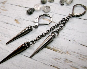 Gunmetal spike earring, Spike dangle, Black matte spike, Punk earring, One goth dangle, Black spike dangle, Steampunk earring, Goth earring