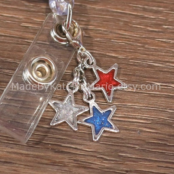 America USA Star Dangle Hoilday Charm Badge Buddy Keychain zipper pull stitch marker Summer Forth of July Memorial Labor Day Fireworks