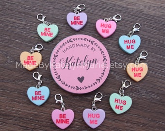 Valentines day conversion hearts be mine hug me badge reel charm keychain stitch marker