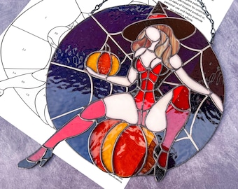 Patrón de bruja sexy Vidrieras Halloween Espeluznante