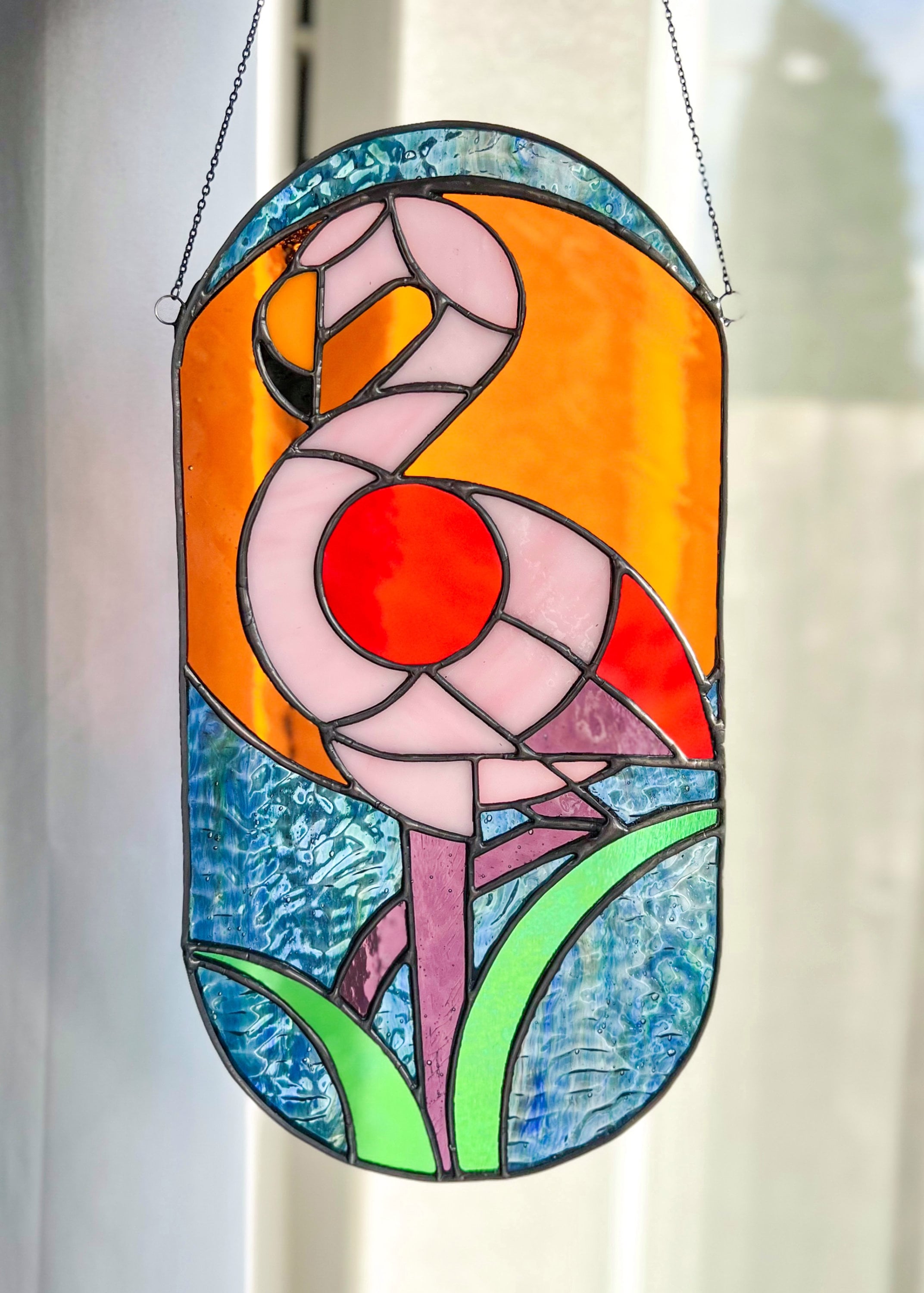 Flamingo Stained Glass Pattern Suncatcher Window Decoration Geometric