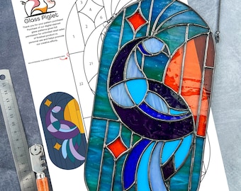 Stained Glass Peacock pattern Printable PDF Suncatcher Window panel decoration Wall decoration Bird Glass