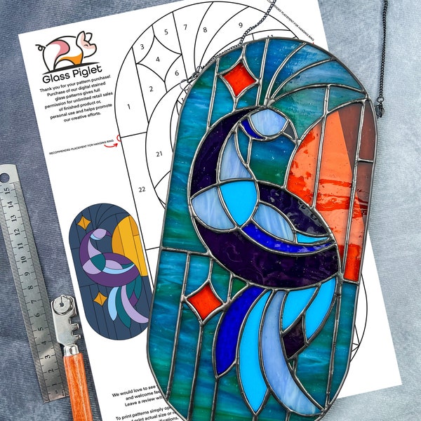 Stained Glass Peacock pattern Printable PDF Suncatcher Window panel decoration Wall decoration Bird Glass