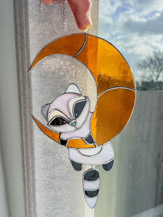 Raccoon Pattern Stained glass Animal Wild animal Moon Digial PDF Printable