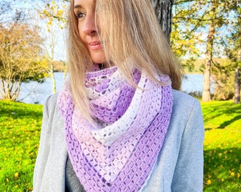 crochet scarf women handmade purple scarf, oversized shawl, fashion scarf women, crochet triangle scarf, wrap scarf women