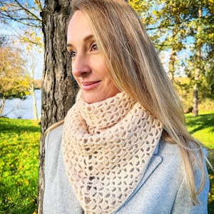 crochet scarf women handmade  scarf, oversized shawl, fashion scarf women, crochet triangle scarf, wrap scarf women, beige