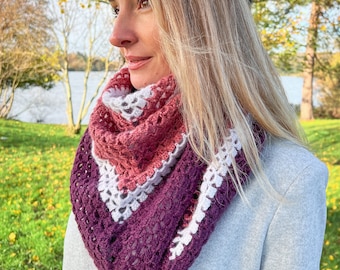 crochet scarf women handmade purple scarf, oversized shawl, fashion scarf women, crochet triangle scarf, wrap scarf women