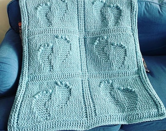 PATTERN: Footprints Baby Blanket - Loop Yarn Finger Knitting (PDF Download)