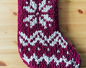 Stocking Pattern Download // PATTERN: Scandinavian Stocking // Alize Puffy More // Bernat Graph It // Loop Yarn Pattern // Christmas