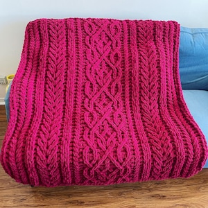 Blanket Pattern Download // PATTERN: Entwined Staghorn Cable Blanket // Loop Yarn Pattern // Finger Knitting // Chunky Knit // Alize Puffy