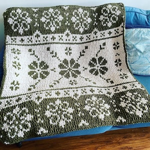 Blanket Pattern Download // PATTERN: Flower Bouquet Scandinavian Blanket // Alize Puffy More // Bernat Graph It // Loop Yarn Pattern