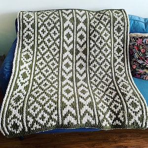 Blanket Pattern Download // PATTERN: Rustic Geometric Blanket // Alize Puffy More // Bernat Graph It // Loop Yarn Pattern // Tribal Throw