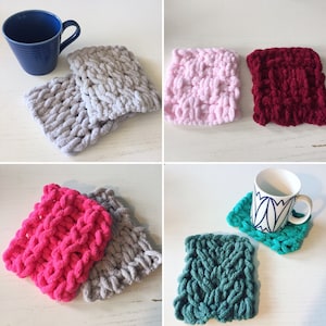 MUG RUGS BUNDLE // Loop Yarn Patterns // Finger Knitting // Four-Pattern Bundle // Small Loop Yarn Project // Mini Blankets // Knit Coasters