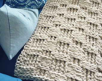 PATTERN: Fancy Basket Weave Blanket - Loop Yarn Finger Knitting (PDF Download)