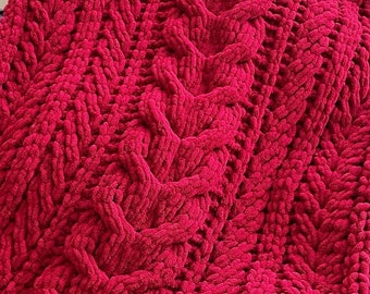 Chunky Staghorn Blanket // Extra-Chunky Staghorn Cable Blanket // Vegan Chenille Yarn Blanket // Handmade Blanket // Chunky Knit Blanket
