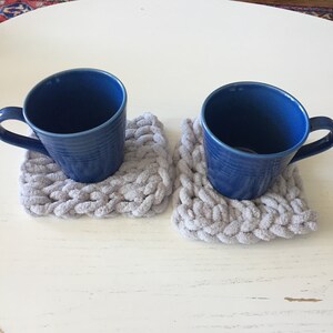 Coaster Pattern Download // PATTERN: So Twisted Mug Rugs // Small Loop Yarn Project // Loop Yarn Pattern // Finger Knitting // Mini Blanket image 4