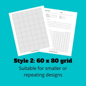 May include: A printable 60 x 80 grid pattern sheet, suitable for smaller or repeating designs. The sheet includes a section for pattern name, author, yarn type, and color information.