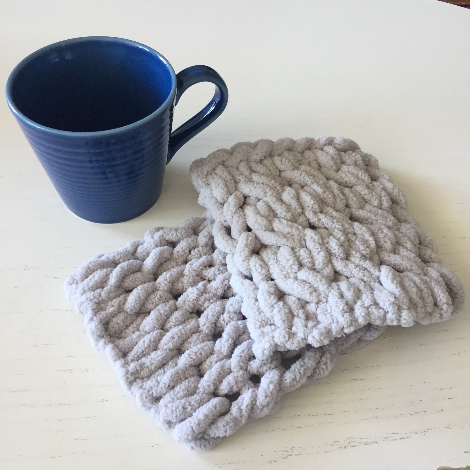PATTERN: so Twisted Mug Rugs - Loop Yarn Finger Knitting (PDF Download ...