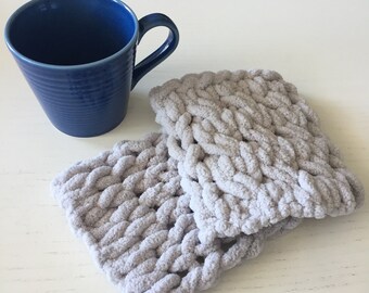 Coaster Pattern Download // PATTERN: So Twisted Mug Rugs // Small Loop Yarn Project // Loop Yarn Pattern // Finger Knitting // Mini Blanket