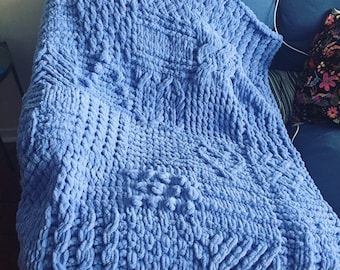 PATTERN: Sampler Style Baby Throw Blanket - Loop Yarn Finger Knitting (PDF Download)