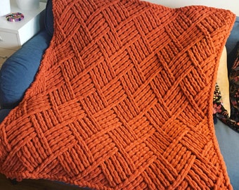 PATTERN: Parquet Squares Blanket - Loop Yarn Finger Knitting (PDF Download)