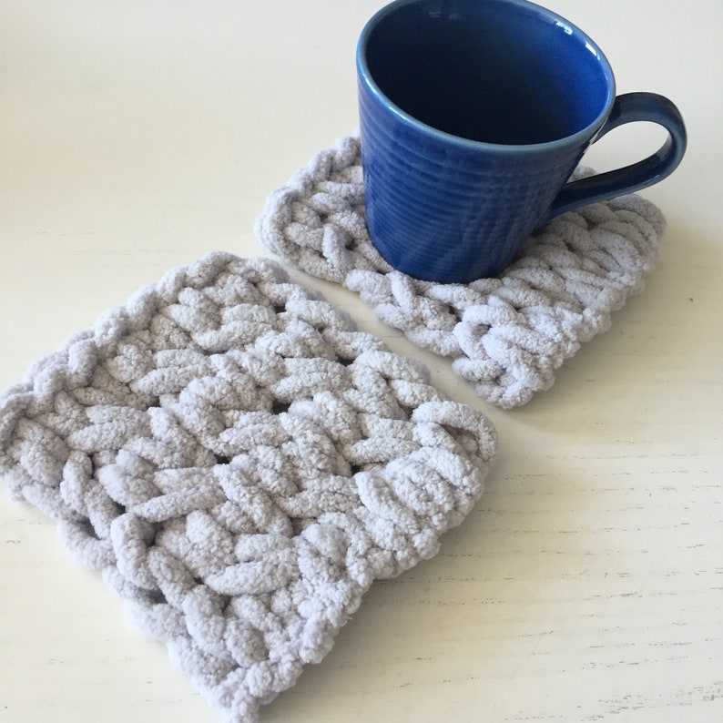 Coaster Pattern Download // PATTERN: So Twisted Mug Rugs // Small Loop Yarn Project // Loop Yarn Pattern // Finger Knitting // Mini Blanket image 2