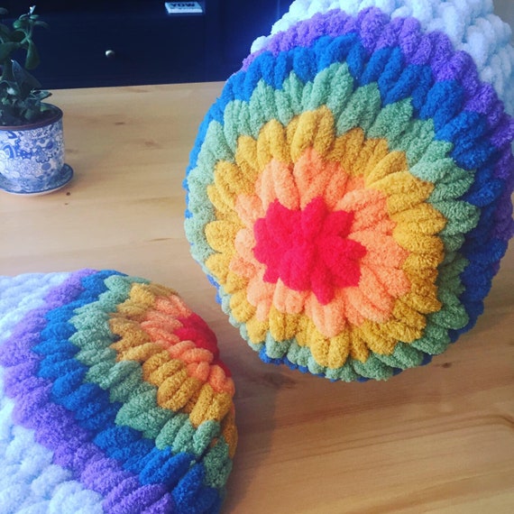 Handmade Rainbow Chunky Chenille Adult Beanie Quick chunky beanie crochet project main image 4