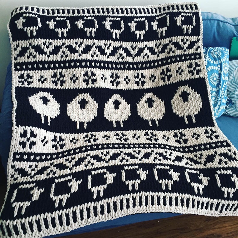 Blanket Pattern Download // PATTERN: Black Sheep White Sheep Scandinavian Blanket // Alize Puffy More // Loop Yarn Patterns // Finger Knit image 2