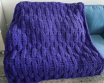 Blanket Pattern Download // PATTERN: Lace Basket Weave Blanket // Loop Yarn Pattern // Finger Knit // Chunky Knit // Bernat Alize Blanket-EZ