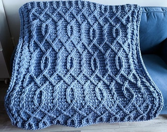 Blanket Pattern Download // PATTERN: Celtic Twist Cable Blanket // Loop Yarn Pattern // Finger Knit // Chunky Knit Throw / Bernat Blanket-EZ