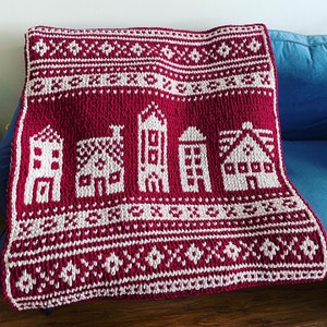 Blanket Pattern Download // PATTERN: Tiny Village Scandinavian Blanket // Alize Puffy More // Bernat Graph It // Loop Yarn Pattern