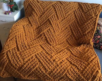 Blanket Pattern Download // PATTERN: Herringbone Throw Blanket // Loop Yarn Pattern // Finger Knitting // Cozy Throw // Chunky Knit Blanket