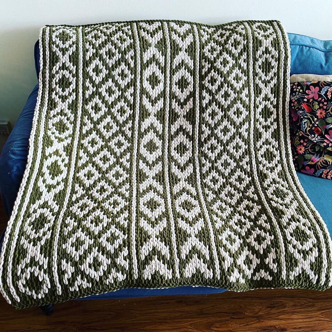 Rustic Loop Material PATTERN: Rustic Geometric Blanket - Loop Yarn Finger Knitting (PDF ...