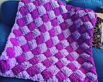 Blanket Pattern Download // PATTERN: Amazing Entrelac Basket Weave Blanket // Loop Yarn Pattern // Finger Knitting // Chunky Knit Blanket