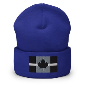 Canadian Thin White Line Flag Embroidered Cuffed Toque, Gift for Paramedics, EMT, EMR, and EMS, Winter Beanie Hat