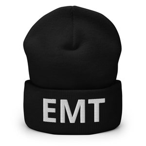 EMT Beanie, EMS Paramedic Cuffed Hat, Emergency Medical Technician Cap, Cozy Winter Toque Headwear