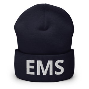 EMS Beanie, EMT Paramedic Cuffed Hat, Emergency Medical Technician Cap, Cozy Winter Toque Headwear