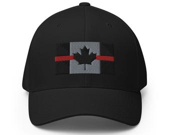 Dunne rode lijn Canadese vlag Flexfit-hoed - brandweerman balpet, brandweer, cadeau eerstehulpverlener, Canadese vlag, cadeau brandweerman