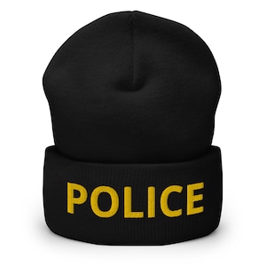 Polizei Beanie, Bestickte Mütze, Yupoong USA Hut, Geschenk für Polizei, Polizei Mütze
