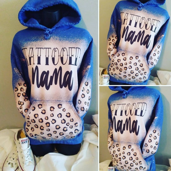 Tattoed Mama Distressed Hoodie Leopard Patch Hoodie Unisex - Etsy