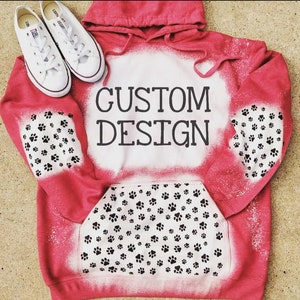 Custom Designed Distressed Hoodie, Add your design to a hoodie, unisex fit, soft feel, black paw print