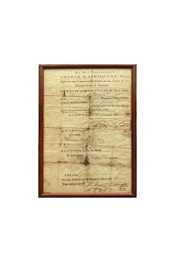 ジョージ ワシントンのサイン George Washington Signed Discharge, Revolutionary War I 1783