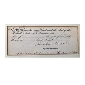 Abraham Lincoln: Signed Ship's Request for Passport Document and Secretary of State William H. Seward image 1