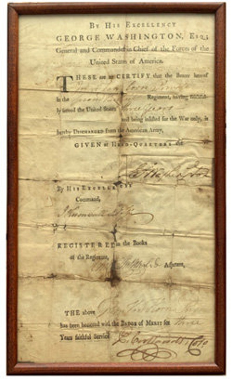 George Washington signed discharge, Revolutionary War I 1783 image 2