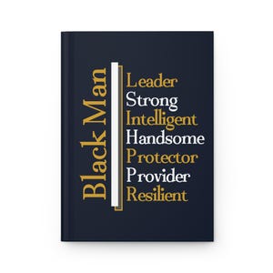 Black Men- Inspirational Matte Journal (5.75" x 8") Blue, White and Gold Plain Notebook