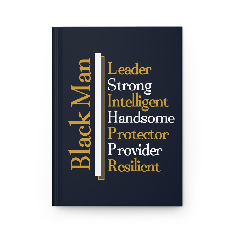 Black Men- Inspirational Matte Journal (5.75" x 8") Blue, White and Gold Plain Notebook
